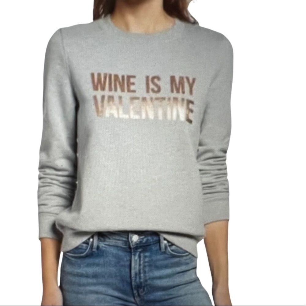 HALOGEN Women’s Wine Is My Valentine Graphic Sweatshirt Gray Size Small